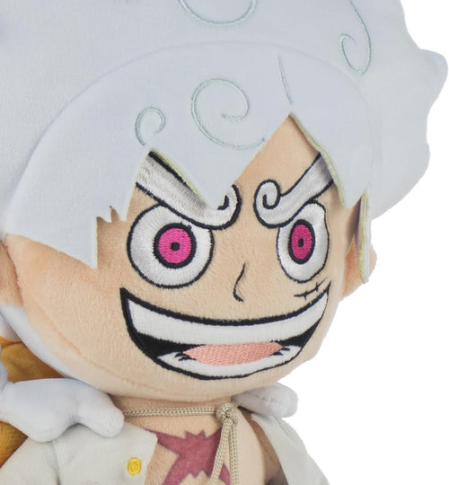 Vue de dos de la peluche Luffy Gear 5 mettant en avant la forme et la coupe de la tenue