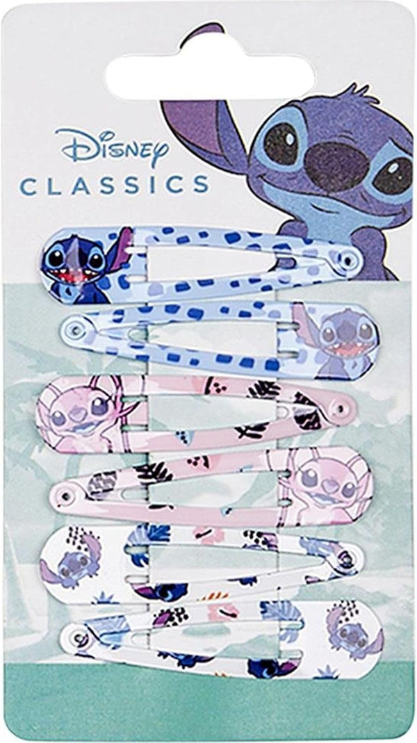 Lot de 6 épingles à cheveux multicolores avec motifs Stitch et Angel disposées ensemble