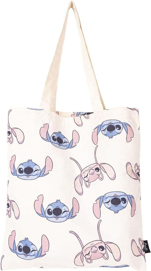 Tote bag Stitch Disney en coton multicolore posé de face avec motif central