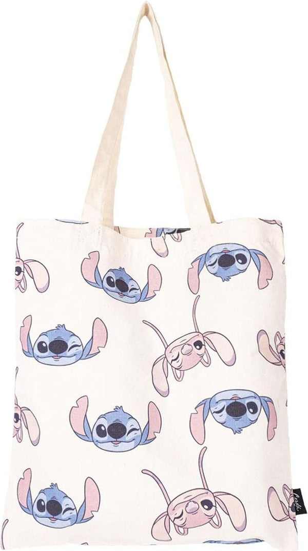 Tote bag Stitch Disney en coton multicolore posé de face avec motif central