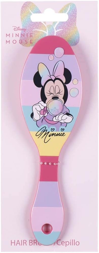 Brosse démêlante Minnie Mouse rose avec motif coloré sur le dos