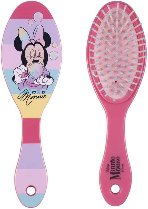 Gros plan sur la tête de la brosse Minnie Mouse montrant les picots en plastique
