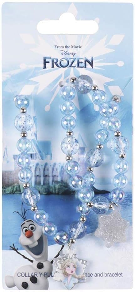 Parure collier et bracelet La Reine des Neiges bleus avec médaillon Frozen