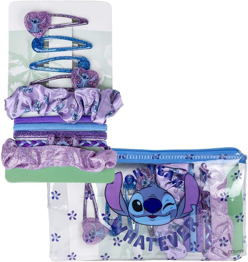 Coffret complet d’accessoires cheveux Stitch bleu violet avec pinces et élastiques assortis