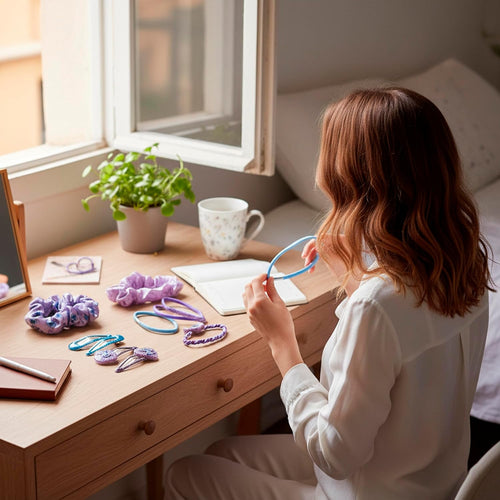 Vue rapprochée de la texture et des finitions des élastiques Stitch multicolores