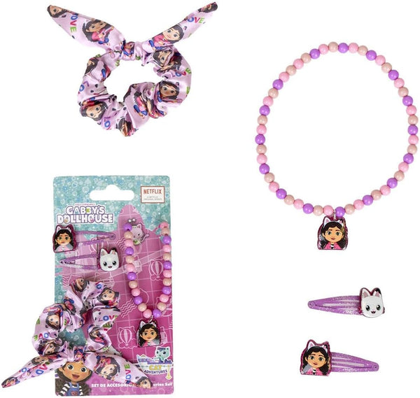 Set beauté Gabby's Dollhouse complet avec chouchou, barrettes et collier multicolores