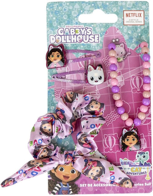 Zoom sur le chouchou en tissu Gabby's Dollhouse aux couleurs vives et motifs chatons