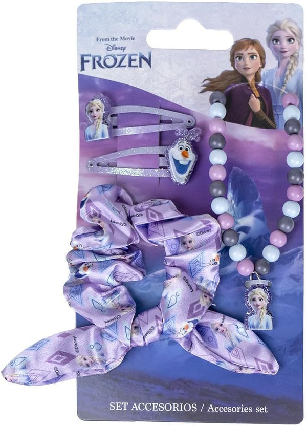 Set beauté La Reine des Neiges complet avec chouchou, barrettes et collier Elsa et Anna