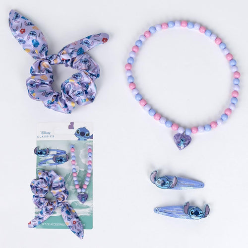Détail des pièces du set Stitch, accessoires cheveux colorés