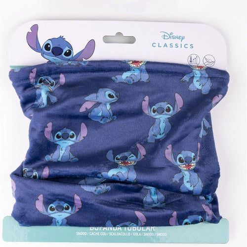 Tour de cou Stitch bleu présenté en cercle pour montrer son élasticité