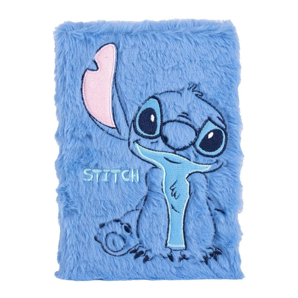 Carnet A5 Stitch Disney bleu avec couverture effet peluche, vue de face