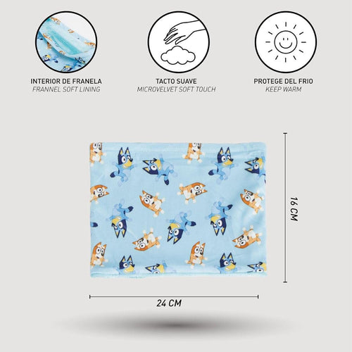 Vue rapprochée des finitions et des coutures du tour de cou Bluey