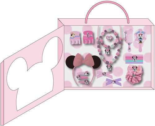Zoom sur les brosses, le bandeau et le chouchou Minnie Mouse décorés de nœuds