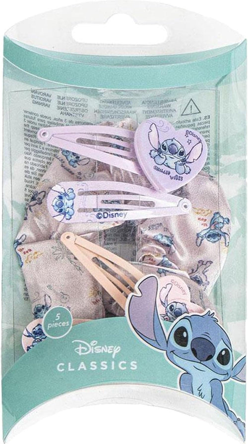 Ensemble épingles et chouchou Stitch dans des tons pastel rose et lilas