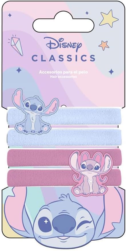 Lot de quatre élastiques pour cheveux bleus décorés avec le personnage Stitch Disney