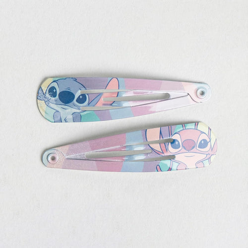 Motifs Stitch sur barrettes multicolores, détail des impressions