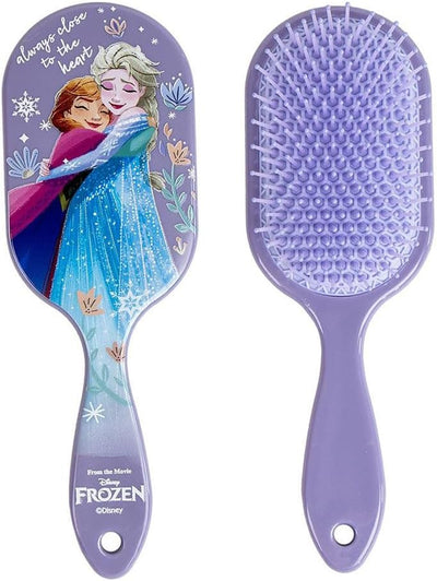 Brosse démêlante bleu ciel La Reine des Neiges avec Elsa et Anna sur le dos