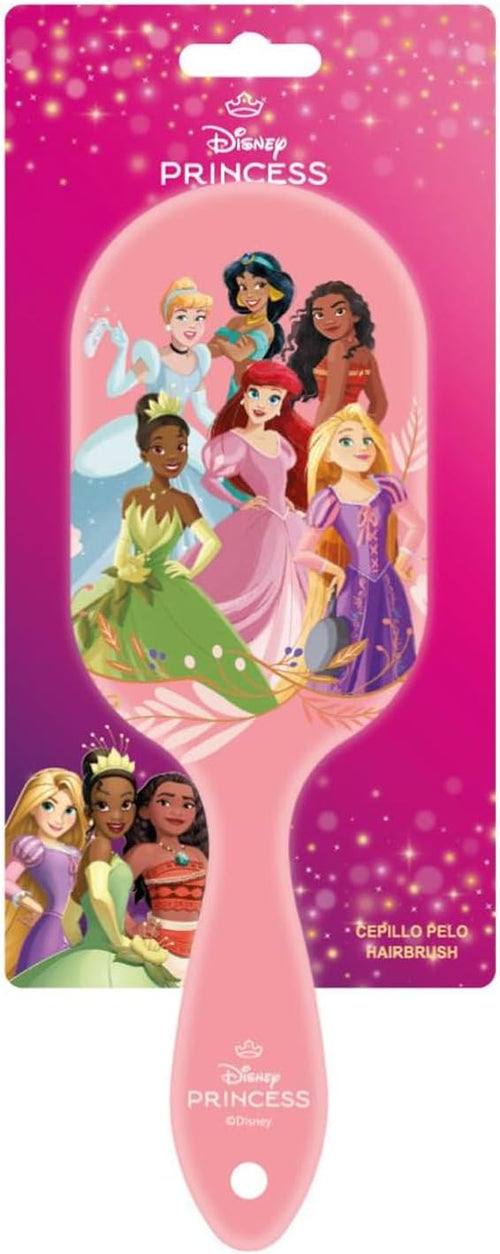 Détail de la poignée et du dos de la brosse Disney Princess rose