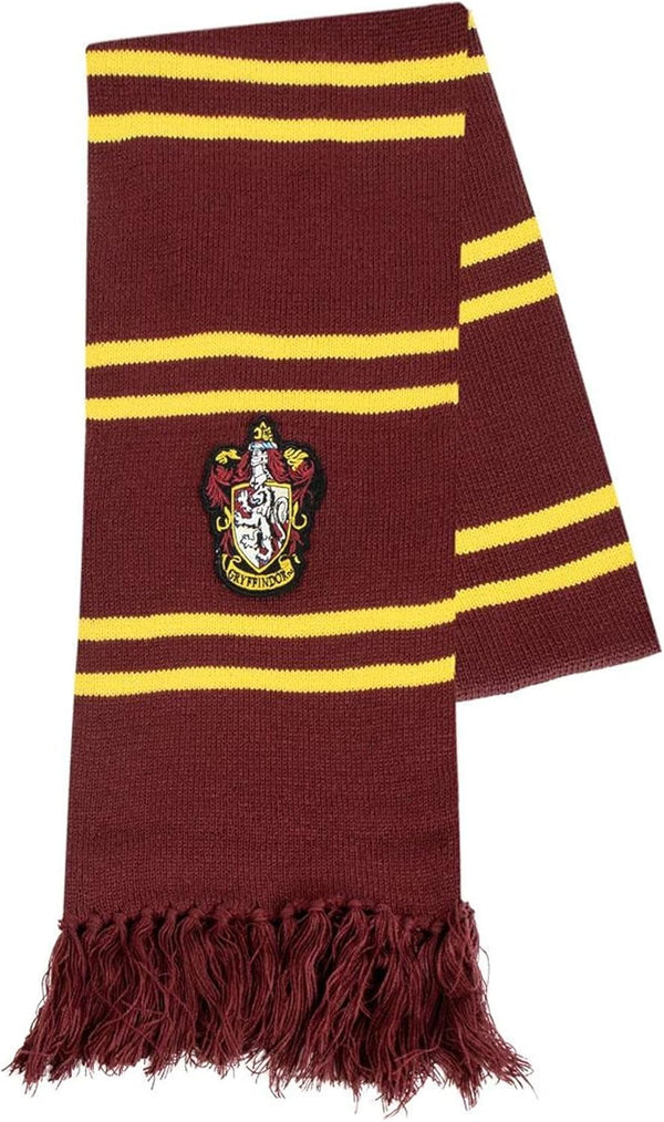Écharpe Harry Potter Gryffondor déployée avec blason brodé bien visible