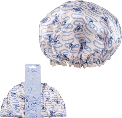 Bonnet de douche jaune pour enfant avec grand motif Stitch sur le devant