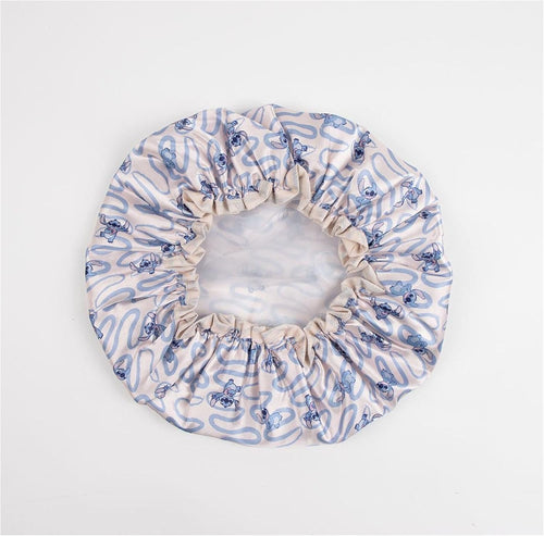 Bonnet de douche Stitch vu de profil montrant la bordure élastiquée