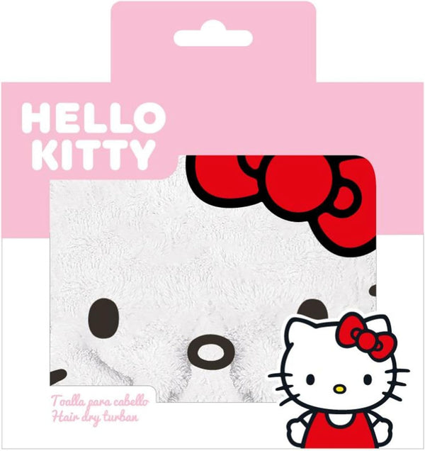 Serviette pour cheveux Hello Kitty en microfibre rose enroulée sur la tête