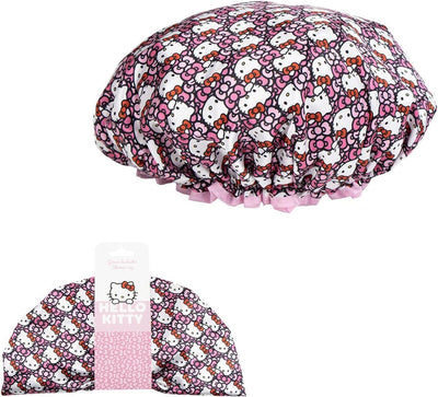 Bonnet de douche Hello Kitty rose imperméable avec personnage imprimé sur l’avant