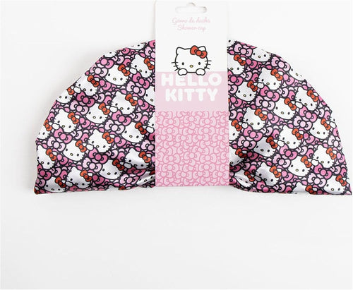 Vue arrière du bonnet de douche Hello Kitty mettant en avant la finition élastiquée