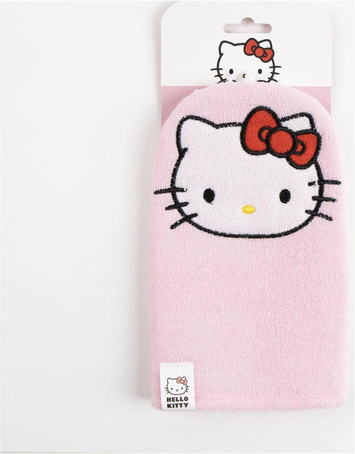 Gant de bain Hello Kitty présenté à plat montrant sa forme ergonomique