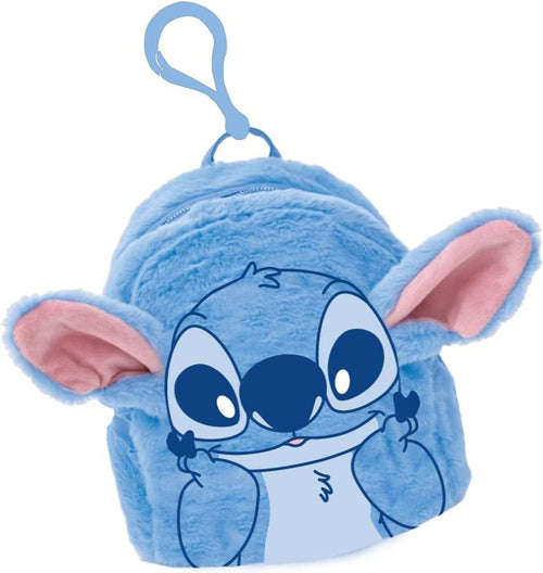Porte-monnaie en peluche Stitch bleu avec détails brodés et fermeture éclair sur le dessus