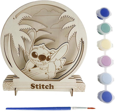 Plaque de figurines en bois Stitch à peindre avec plusieurs silhouettes Disney