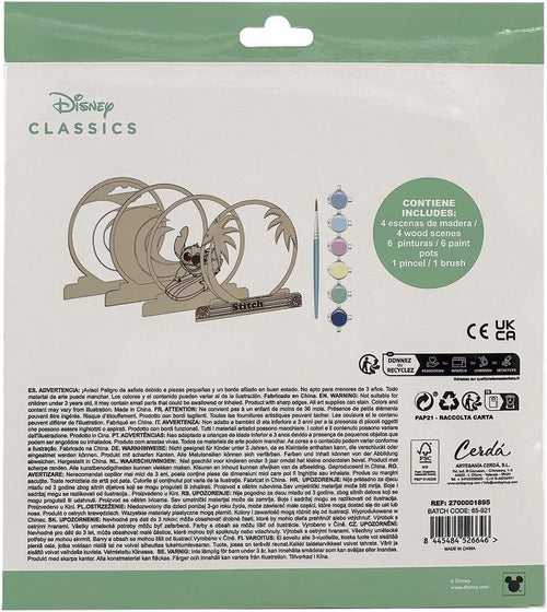 Packaging du set créatif de figurines en bois Stitch sous licence Disney