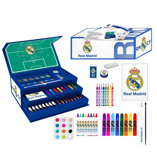 Trousse de papeterie Real Madrid pour enfant avec blason et fournitures de coloriage