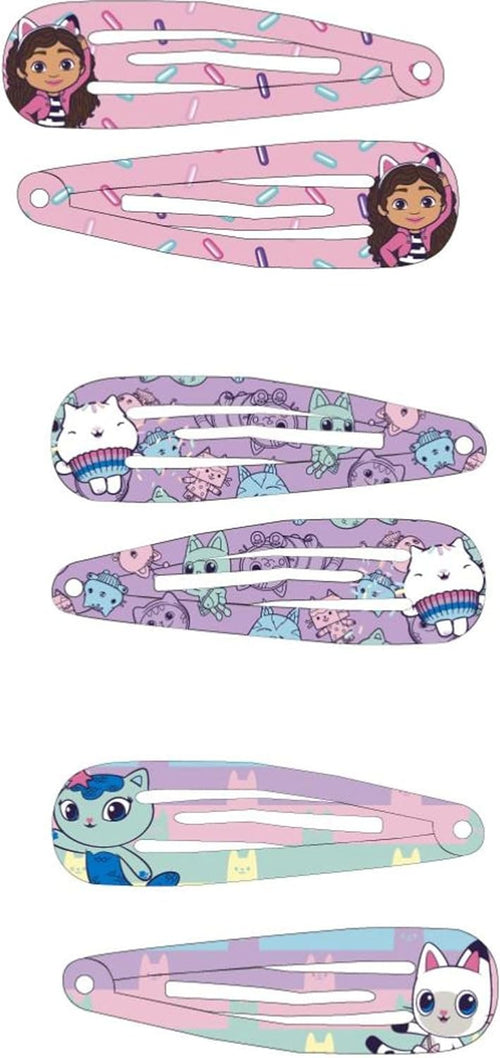 Détail des personnages Gabby, Pandy Paws et Kitty Fairy sur les barrettes métalliques