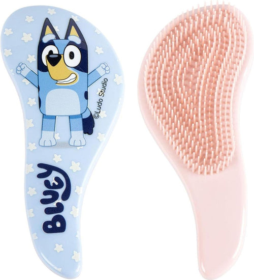 Brosse démêlante Bluey bleu pastel avec poignée ergonomique et décor étoiles
