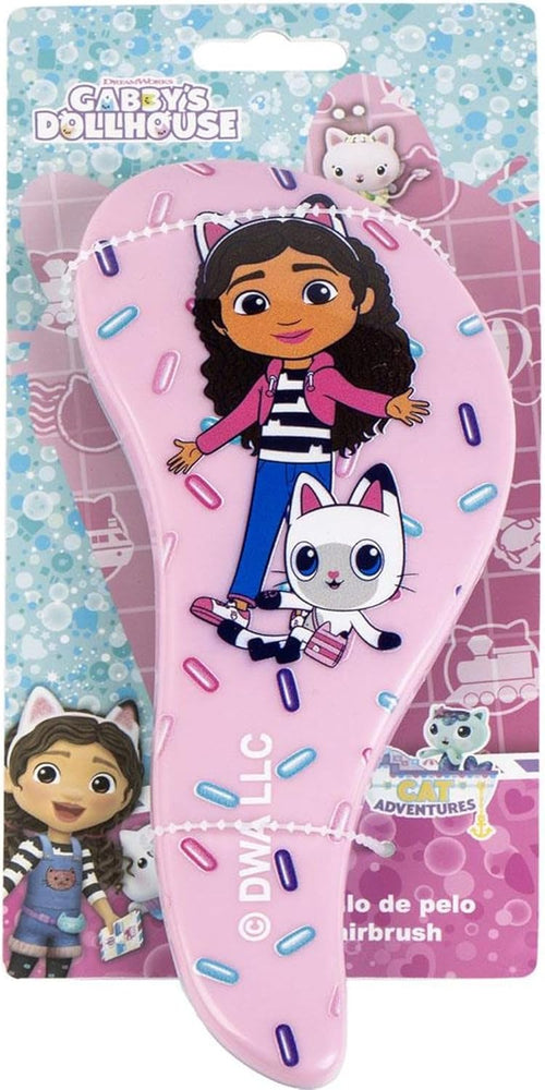 Zoom sur les picots souples et le décor Gabby et son chat sur la brosse démêlante