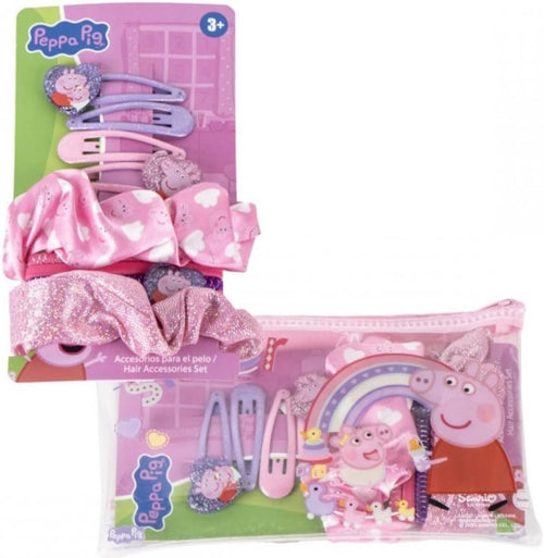 Coffret complet d’accessoires cheveux Peppa Pig rose vif avec trousse zippée