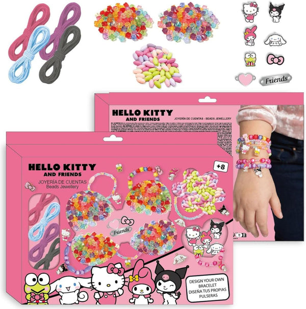 Coffret créatif Hello Kitty and Friends ouvert avec perles colorées et breloques Sanrio bien rangées