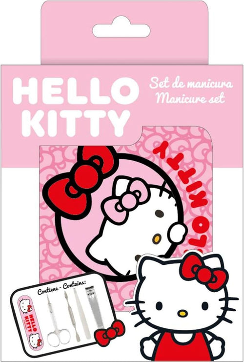 Étui métallique Hello Kitty fermé montrant le motif kawaii et la finition brillante