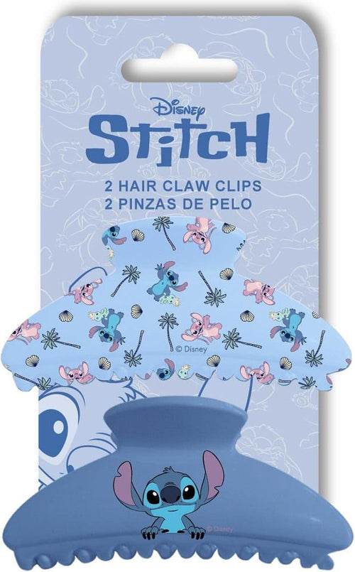 Grande pince à cheveux Stitch et Angel Disney avec décor tropical palmiers et coquillages