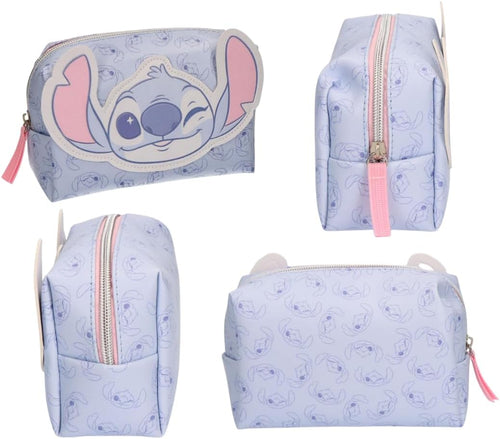 Intérieur visible de la trousse transparente Stitch, rangement des essentiels