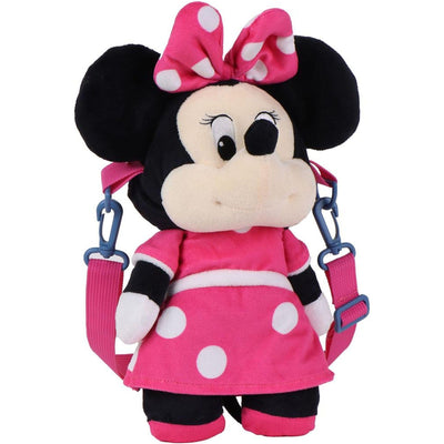 Sac peluche Minnie Mouse bleu avec visage 3D et nœud à pois