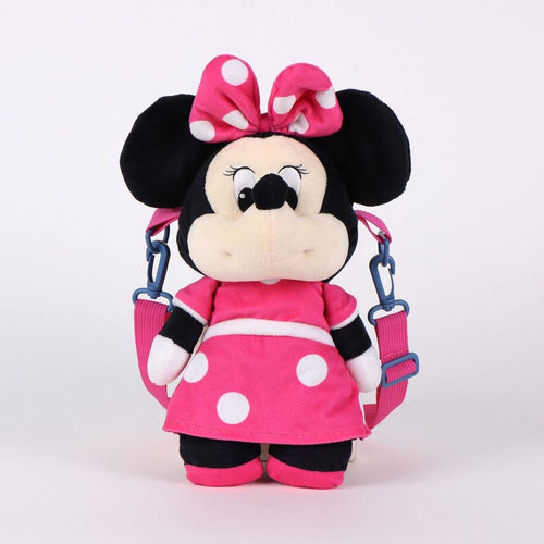 Détail du sac Minnie Mouse en peluche douce avec fermeture zippée