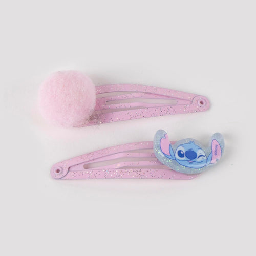 Alignement des six pinces montrant la variété de couleurs pastel et les motifs Stitch et Angel