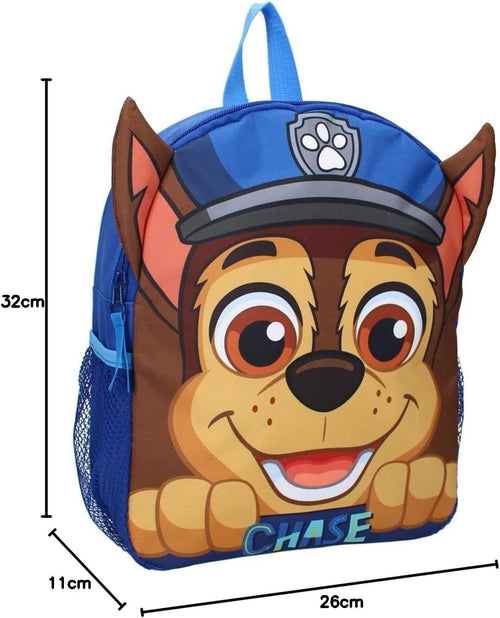 Sac à dos Paw Patrol Chase posé de profil avec aperçu de l’épaisseur et du volume 7L