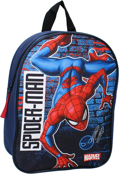 Sac à dos enfant Spider-Man Beyond Amazing bleu et rouge vu de face avec grand motif