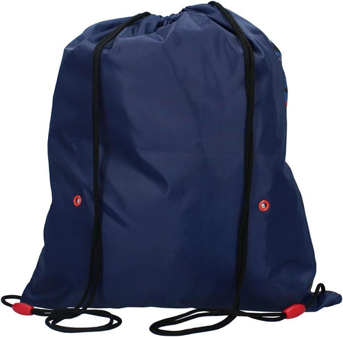 Gros plan sur la matière polyester et les cordons de serrage du sac Spider-Man