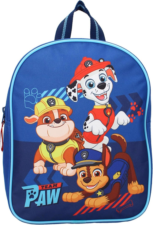 Gros plan sur le motif Team Paw Pat’ Patrouille et les couleurs vives du sac