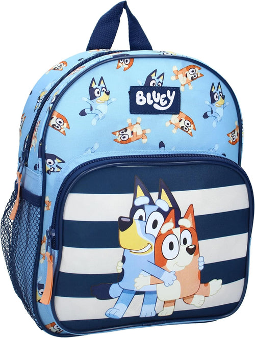 Sac à dos enfant Bluey et Bingo bleu avec motif câlin sur le devant