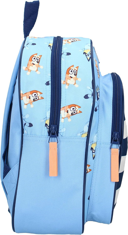 Vue de dos du sac à dos Bluey montrant les bretelles réglables pour enfant